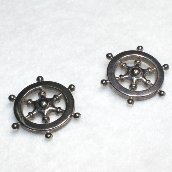Unbranded Silver Tone Nautical Ship's Wheel Push Back Pierced Earrings - Picture 11 of 11
